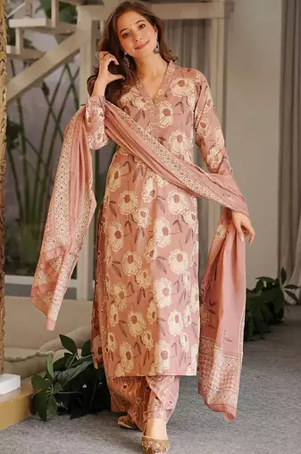 Light-peach printed cotton salwar suit