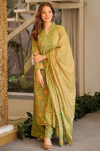 Green printed cotton salwar suit
