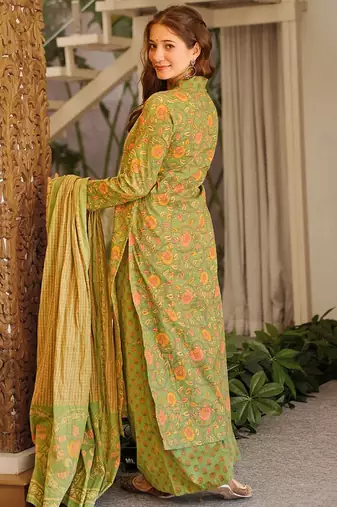 Green printed cotton salwar suit