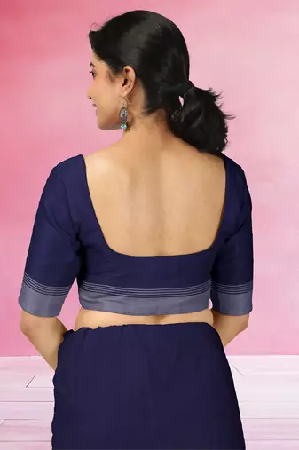 Midnight navy blue & steel grey kovai cotton saree with running blouse