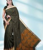 Dark olive green & antique gold kovai cotton saree with running blouse
