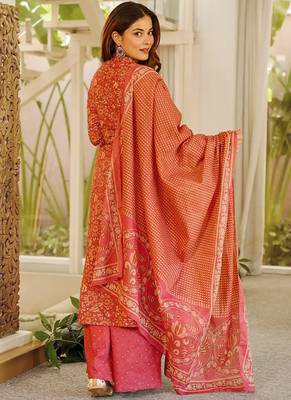 Red orange printed cotton salwar suit 3