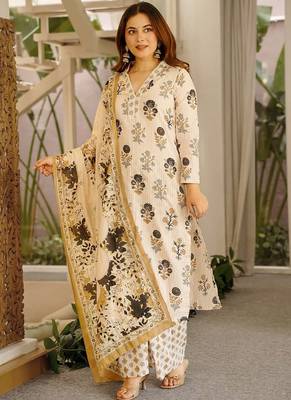 Off white printed cotton salwar suit 1