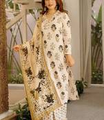 Off white printed cotton salwar suit