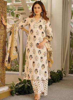 Off white printed cotton salwar suit 2