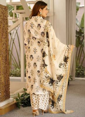 Off white printed cotton salwar suit 3