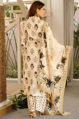 Off white printed cotton salwar suit