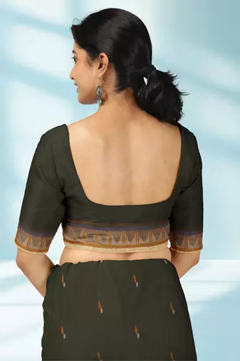 Dark olive green & antique gold kovai cotton saree with running blouse
