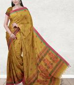 Mustard gold & coral rose kovai cotton saree with running blouse