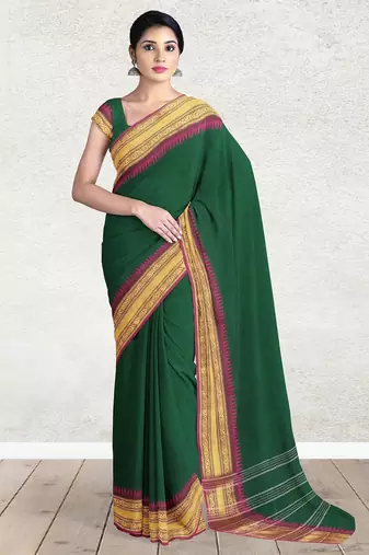 Emerald green & magenta pink chanderi cotton saree with running blouse