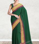 Emerald green & magenta pink chanderi cotton saree with running blouse