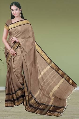 Brown walnut mist & blackwood chettinad cotton saree with running blouse