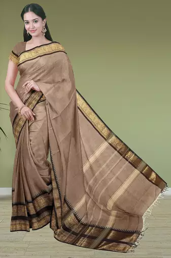 Brown walnut mist & blackwood chettinad cotton saree with running blouse