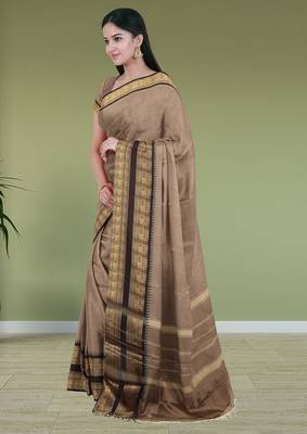 Brown walnut mist & blackwood chettinad cotton saree with running blouse 2