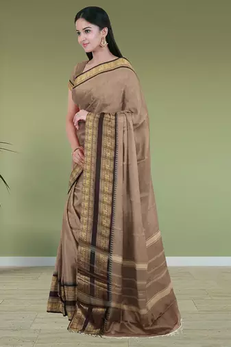 Brown walnut mist & blackwood chettinad cotton saree with running blouse