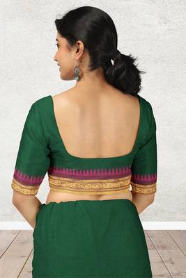 Emerald green & magenta pink chanderi cotton saree with running blouse 5