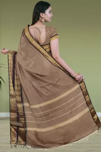 Brown walnut mist & blackwood chettinad cotton saree with running blouse