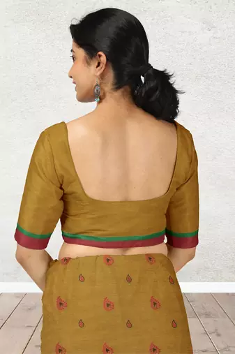 Mustard gold & coral rose kovai cotton saree with running blouse