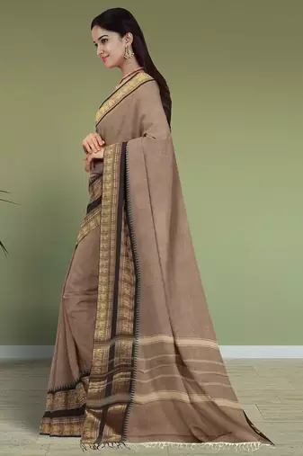 Brown walnut mist & blackwood chettinad cotton saree with running blouse