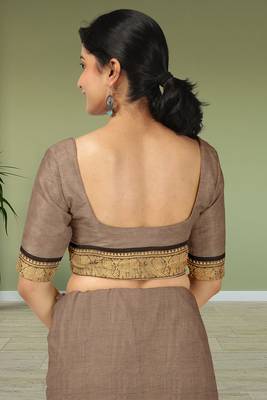 Brown walnut mist & blackwood chettinad cotton saree with running blouse 5