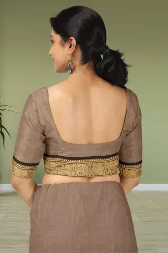 Brown walnut mist & blackwood chettinad cotton saree with running blouse