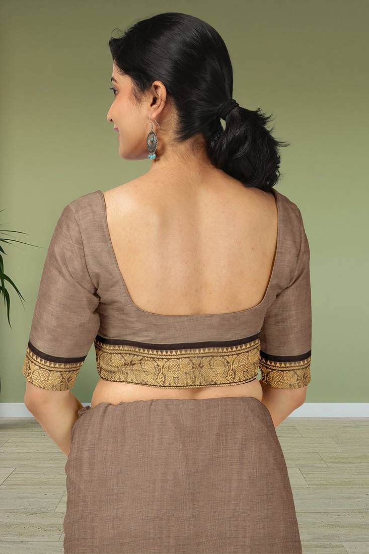 Brown walnut mist & blackwood chettinad cotton saree with running blouse