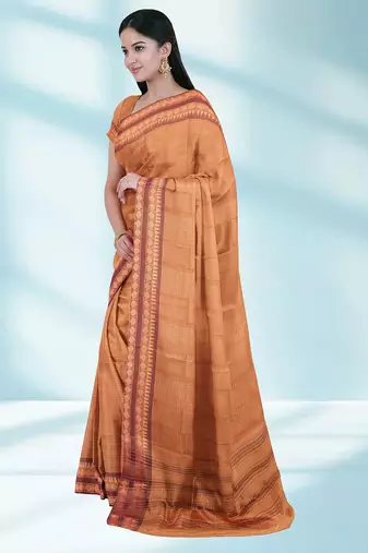 Orange ember glow & brown copper spice chettinad cotton saree with running blouse