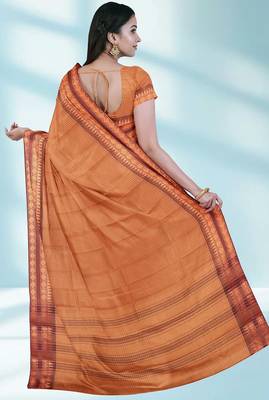 Orange ember glow & brown copper spice chettinad cotton saree with running blouse 3