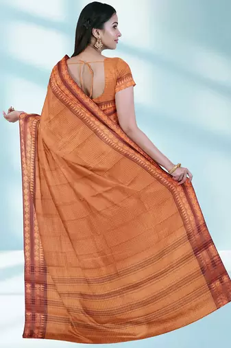 Orange ember glow & brown copper spice chettinad cotton saree with running blouse