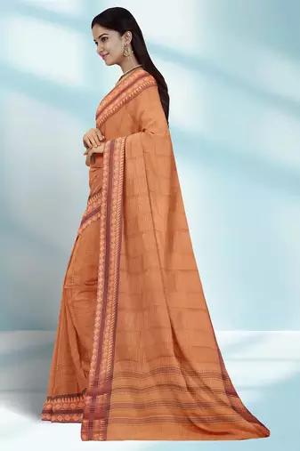 Orange ember glow & brown copper spice chettinad cotton saree with running blouse