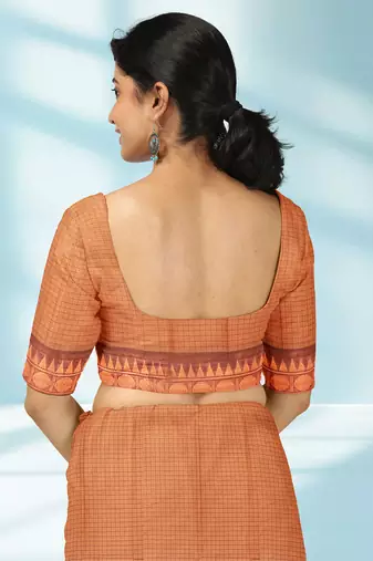 Orange ember glow & brown copper spice chettinad cotton saree with running blouse