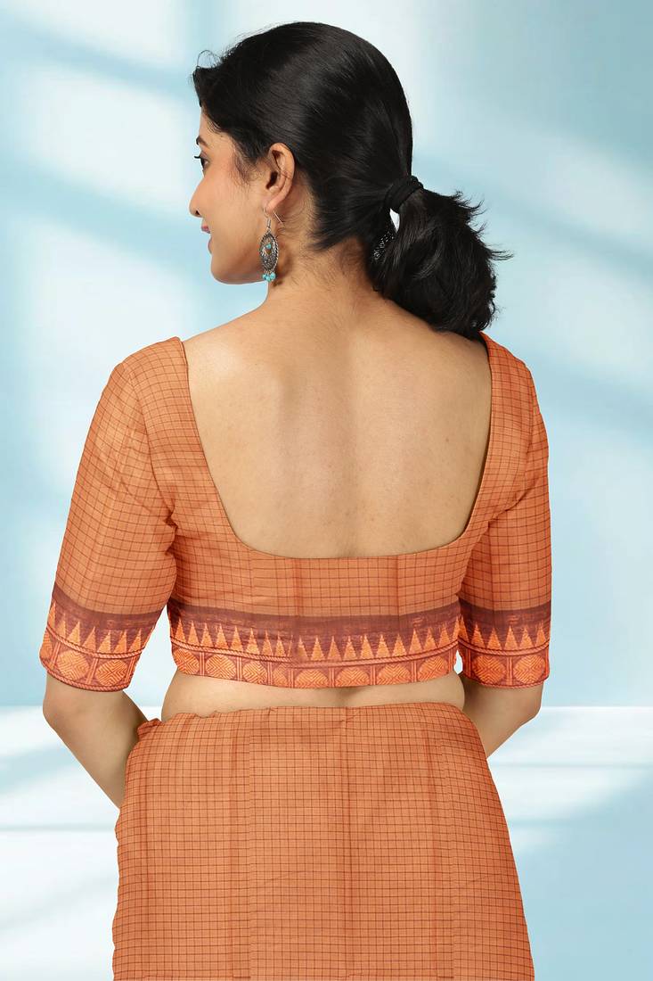 Orange ember glow & brown copper spice chettinad cotton saree with running blouse