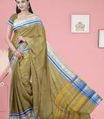 Olive green moss & royal blue sapphire chettinad cotton saree with running blouse