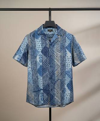 Sea blue block printed cotton shirt 2