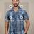 Sea blue block printed cotton shirt