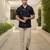 Navy blue block printed cotton shirt