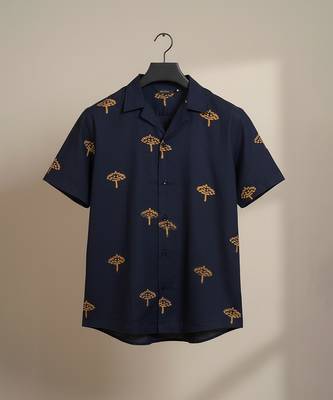 Navy blue block printed cotton shirt 2