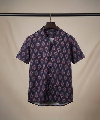 Dark blue block printed cotton shirt 2
