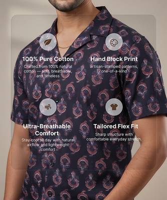 Dark blue block printed cotton shirt 3