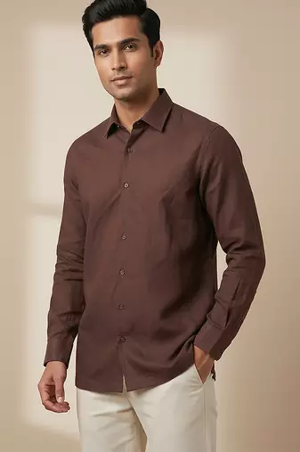 Brown solid cotton shirt