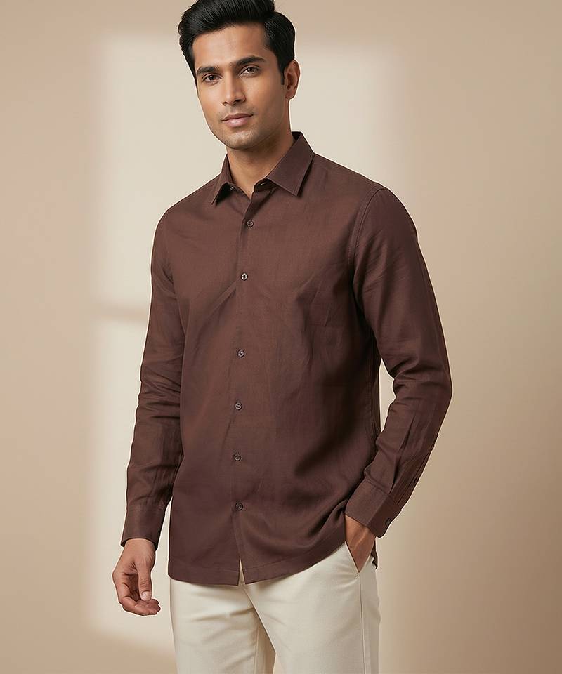 Brown solid cotton shirt