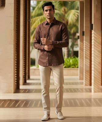 Brown solid cotton shirt 2