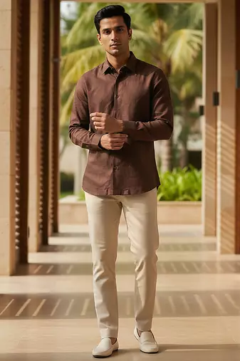 Brown solid cotton shirt