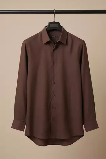 Brown solid cotton shirt