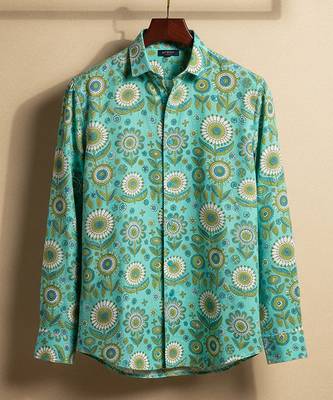 Sea green block printed cotton shirt 2