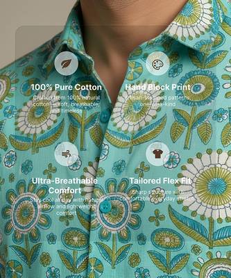 Sea green block printed cotton shirt 3
