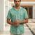 Sea green block printed cotton shirt