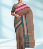 Rose taupe & royal magenta chettinad cotton saree with running blouse