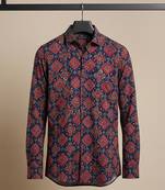 Navy blue block printed cotton shirt
