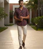 Navy blue block printed cotton shirt